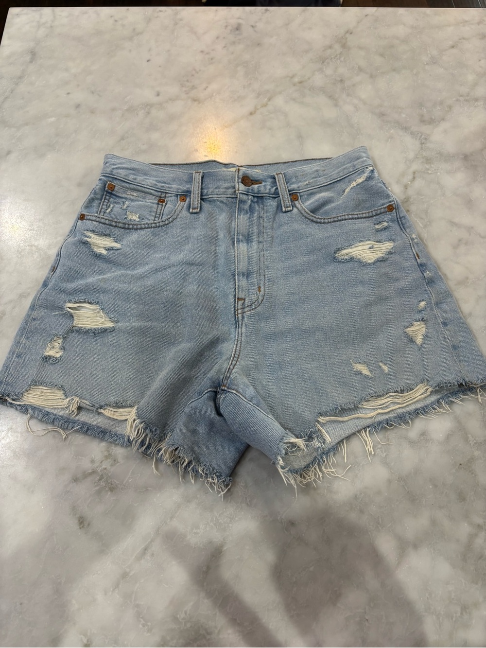 Madewell Light Blue Distressed Mom Jean High-Rise Denim Shorts